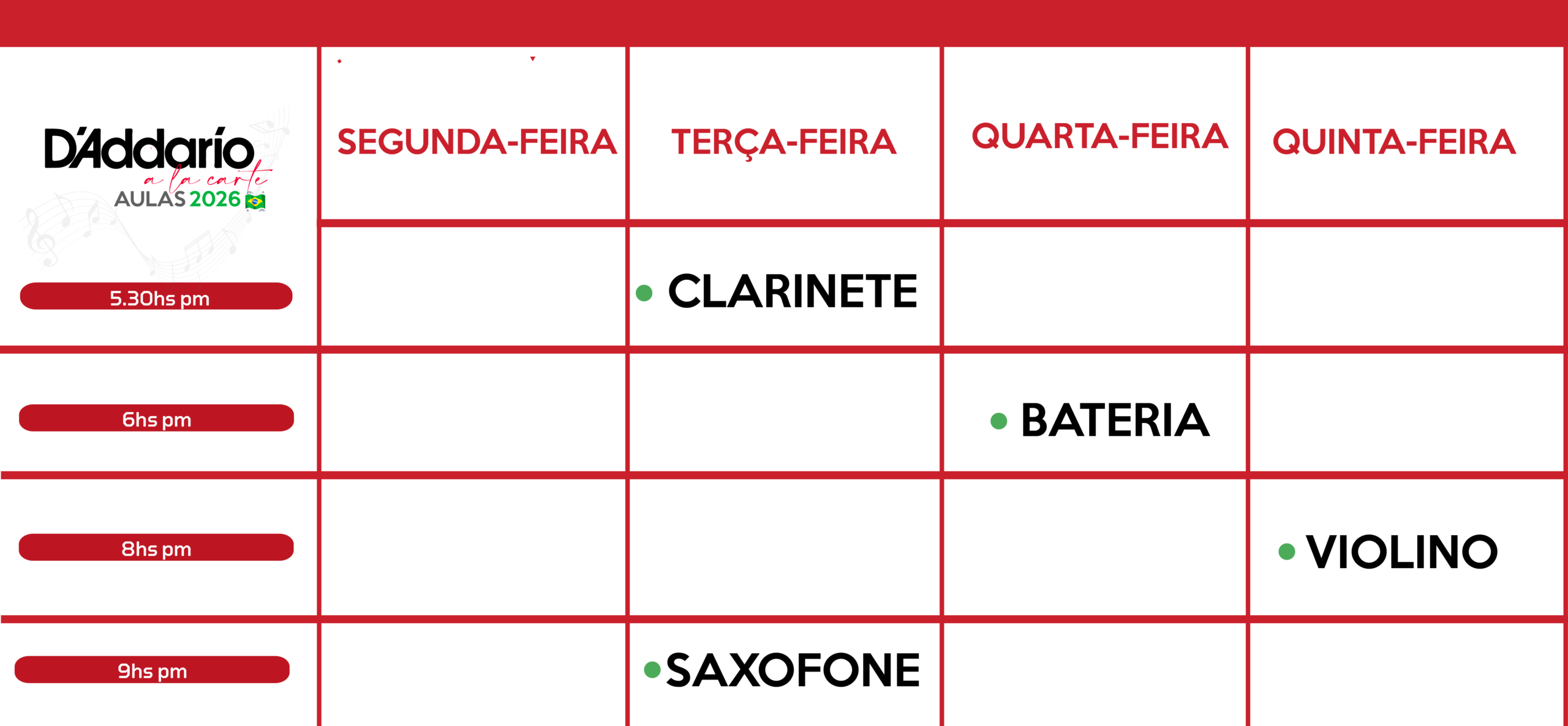 Grilla Horaria de la Academia D'Addario 2024